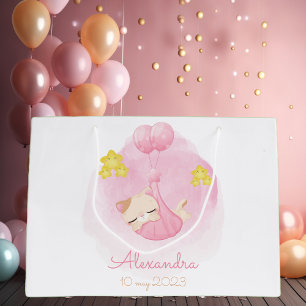 Grand Sac Cadeau Chat rose bébé personnalisé Nom et date personnali