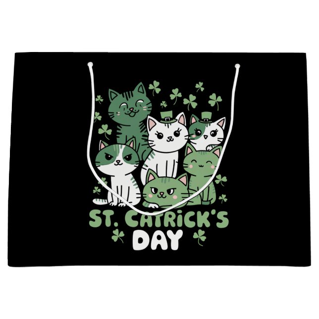 Grand Sac Cadeau Chat St Patrick's Day Drôle Catrick's Day (Devant)