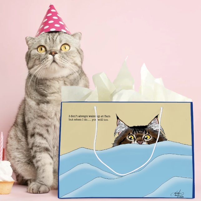 Grand Sac Cadeau Chat tigré jaune drôle et joueur - Humour du matin (Créateur téléchargé)