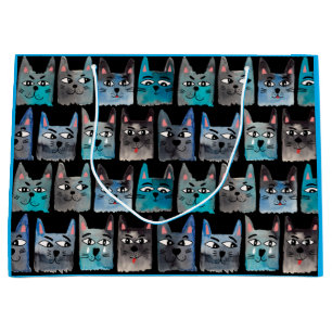 Grand Sac Cadeau Chats bleus