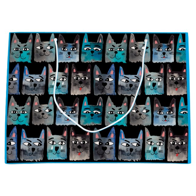 Grand Sac Cadeau Chats bleus (Devant)