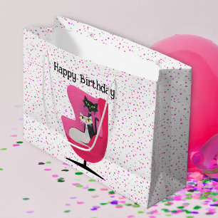 Grand Sac Cadeau Chats d'anniversaire du milieu du siècle en chaise