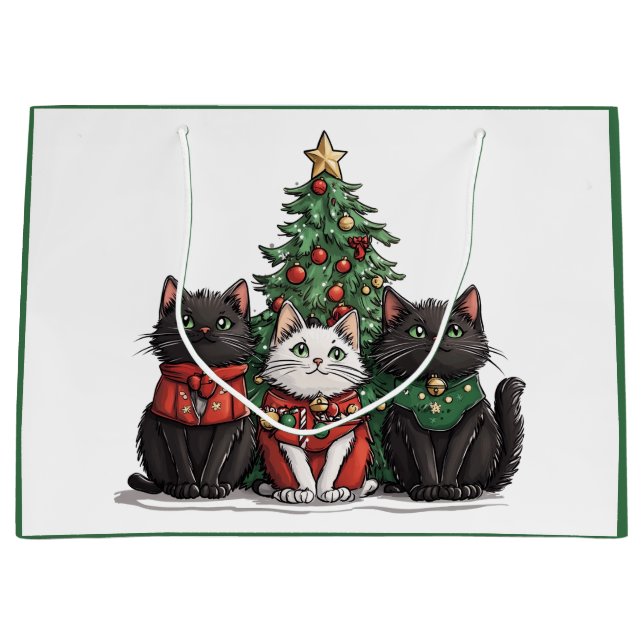 Grand Sac Cadeau Chats de Noël mignons (Devant)