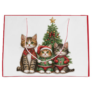 Grand Sac Cadeau Chats de Noël mignons