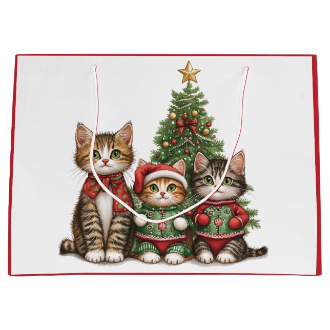 Grand Sac Cadeau Chats de Noël mignons (Devant)