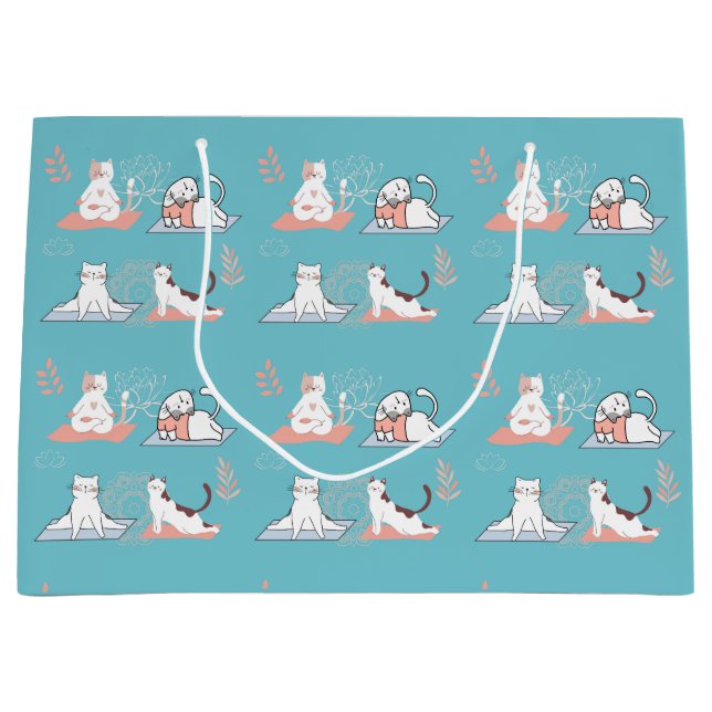 Grand Sac Cadeau Chats de yoga (Devant)