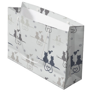 Grand Sac Cadeau Chats en amour Animaux modernes Silhouette Motif