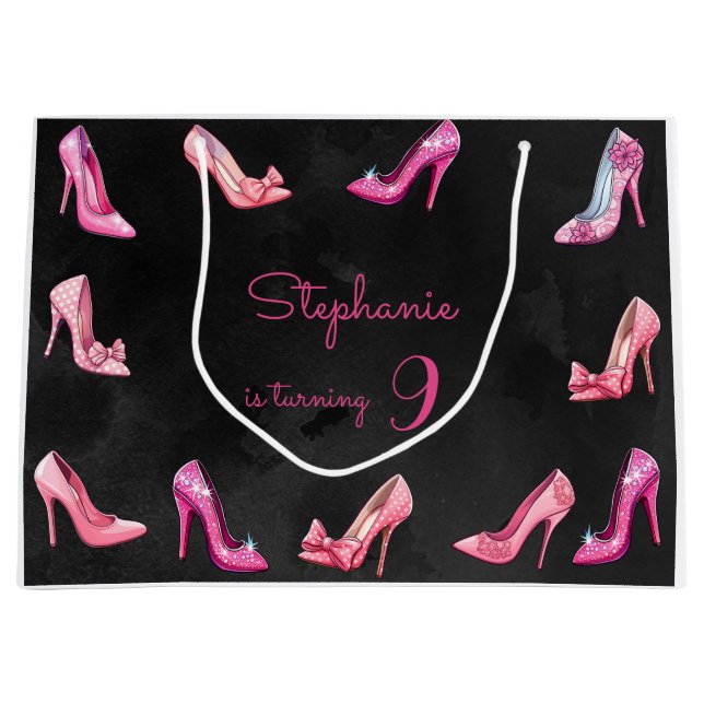 Grand Sac Cadeau Chaussure à talon rose poupée fille fête d'anniver (Devant)