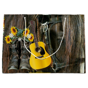 Grand Sac Cadeau Chaussures de cowboy du Western Horse Guitar Sunfl
