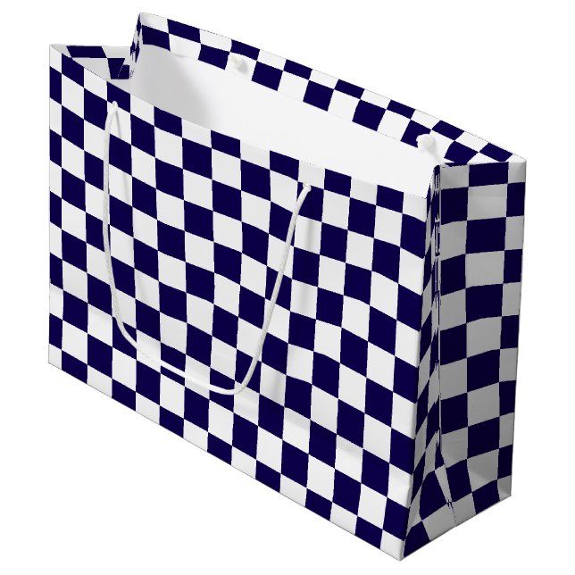 Grand Sac Cadeau Checkered dark blue and White  (Devant Angle)
