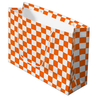 Grand Sac Cadeau Checkered Orange and White