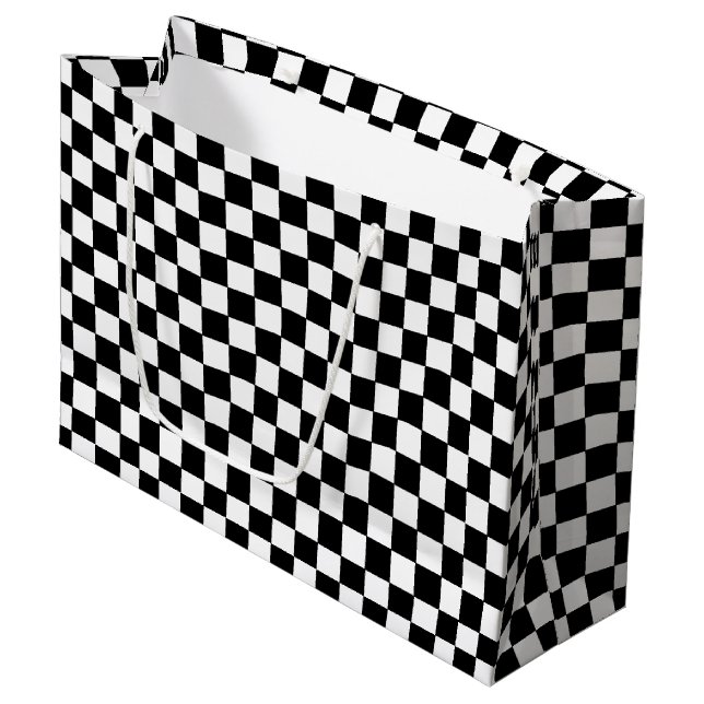 Grand Sac Cadeau Checkered White and Black  (Devant Angle)