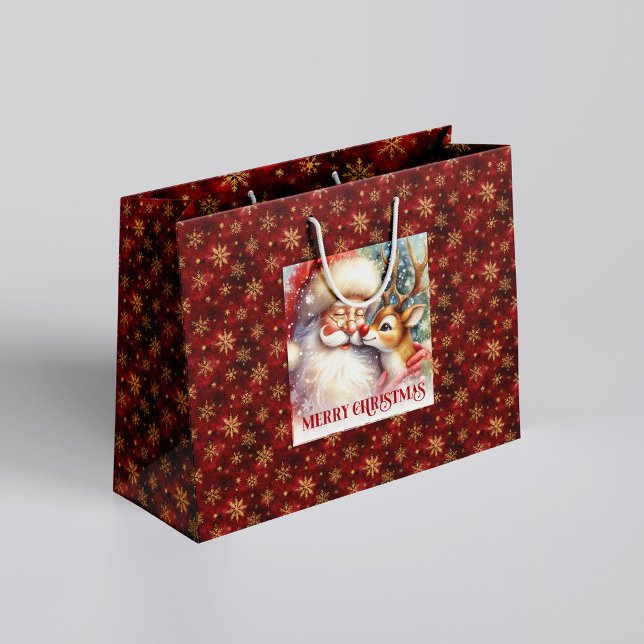 Grand Sac Cadeau Cheerful Santa and Red Nose Rudolph Christmas Bag (Cheerful Santa and Red Nose Rudolph Christmas Bag)