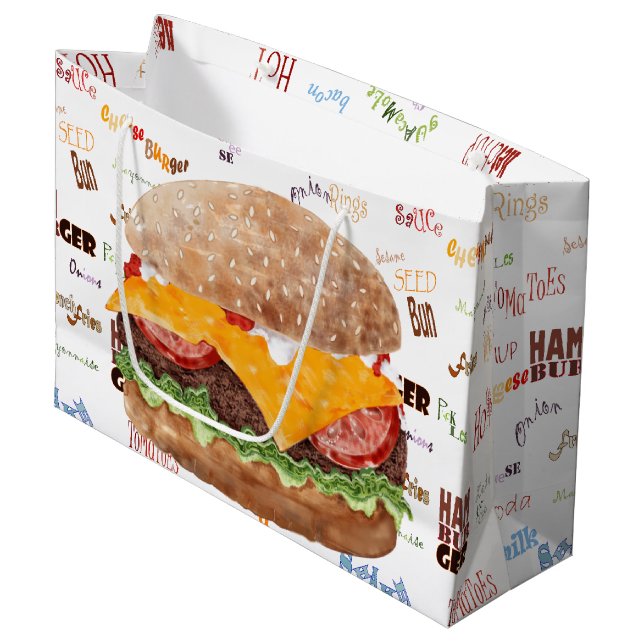 Grand Sac Cadeau Cheeseburger BBQ Grill Restauration rapide (Devant Angle)