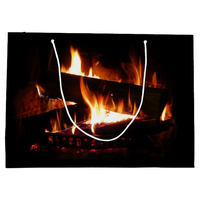 Grand Sac Cadeau Cheminée Chaleureuse Photographie de scène hiverna (Dos)