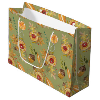 Grand Sac Cadeau Chêne de Thanksgiving Automne Humeur Aquarelle