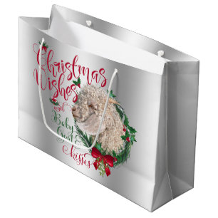 Grand Sac Cadeau CHÈQUE Voeux de Noël Bébé Chèvre Baisers Angora
