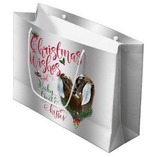 Grand Sac Cadeau CHÈQUE voeux de Noël Bébé Chèvre Baisers Nubian