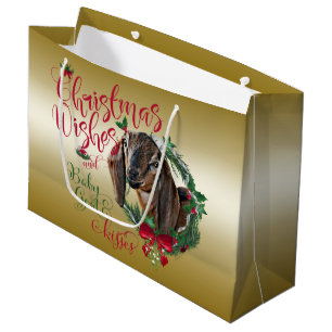 Grand Sac Cadeau CHÈQUE voeux de Noël Bébé Chèvre Baisers Nubian