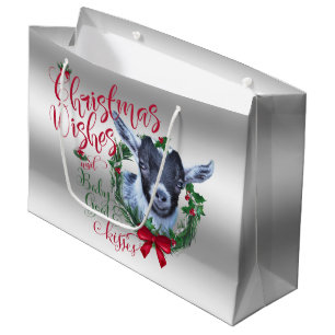 Grand Sac Cadeau CHÈQUE voeux de Noël Bébé Chèvre Baisers Pygmée