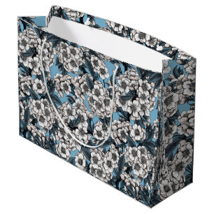 Grand Sac Cadeau Cherry blossom in white and blue