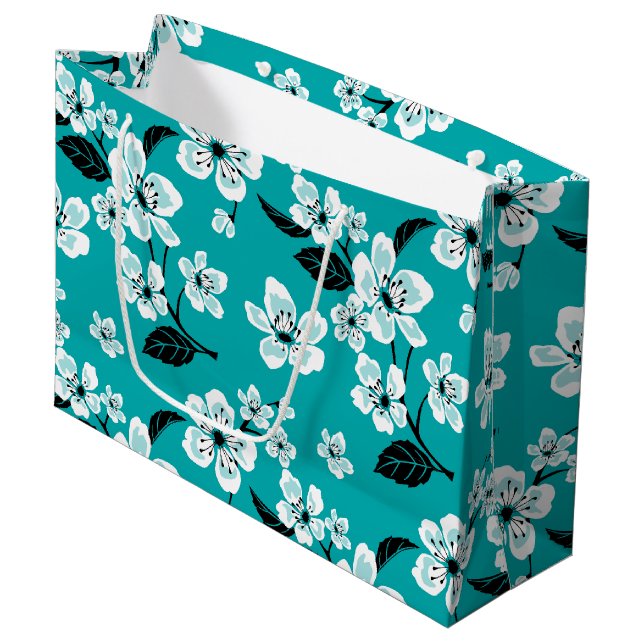 GRAND SAC CADEAU CHERRY BLOSSOM - SAKURA (TURQUOISE) (Devant Angle)