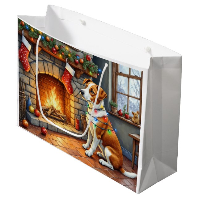 Grand Sac Cadeau Chesapeake Bay Terrier Fireplace Christmas Lights (Devant Angle)