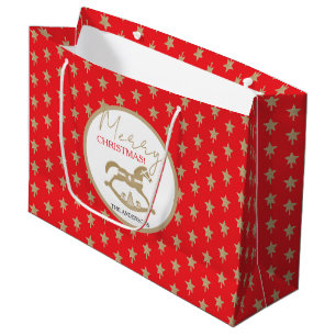Grand Sac Cadeau Cheval à bascule de Noël en bois