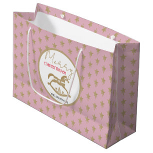 Grand Sac Cadeau Cheval à bascule de Noël en bois