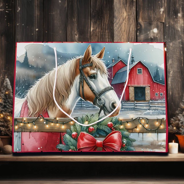 Grand Sac Cadeau Cheval à la ferme Noël (Créateur téléchargé)