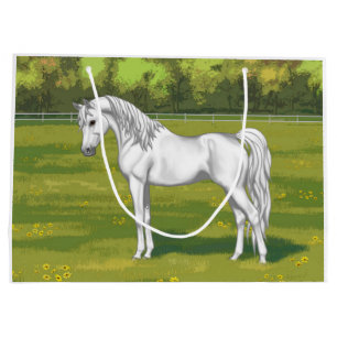 Grand Sac Cadeau Cheval blanc égyptien arabe dans les pâturages d'é
