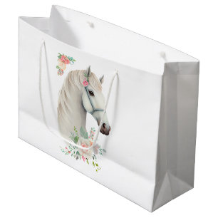Grand Sac Cadeau Cheval blanc élégant Boho floral
