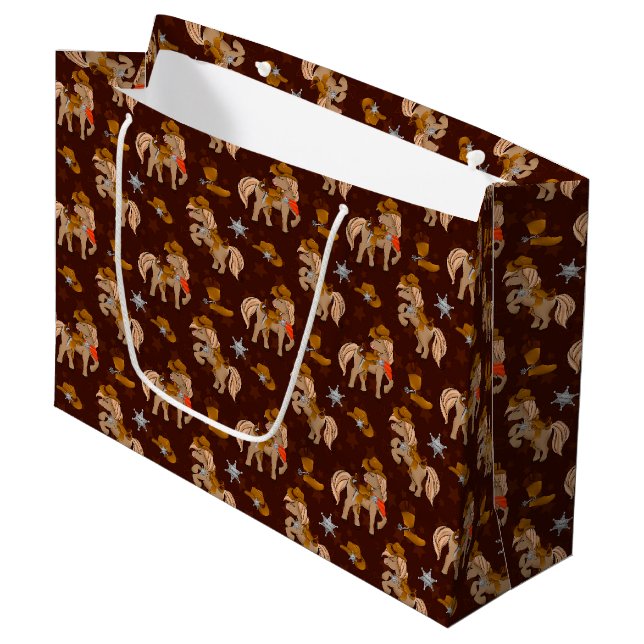 Grand Sac Cadeau Cheval cool cowboy sheriff carrelé (Devant Angle)