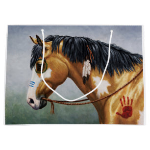Grand Sac Cadeau Cheval de guerre amérindien Buckskin Pinto