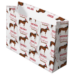 Grand Sac Cadeau Cheval de Noël Santa Chapeau Noël Lumières