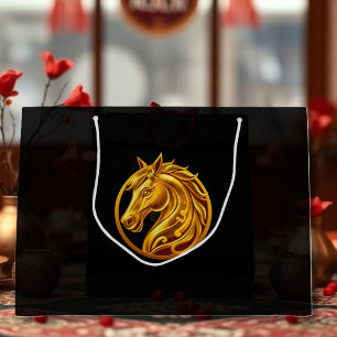 Grand Sac Cadeau Cheval en or