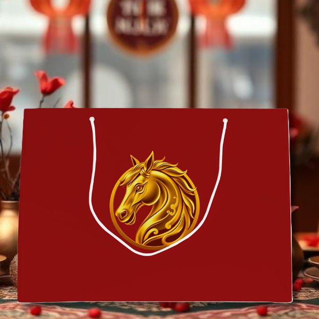 Grand Sac Cadeau Cheval en Or (Gold Horse Large Gift Bag)