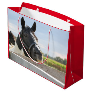 Grand Sac Cadeau Cheval mignon Chewing sur la clôture