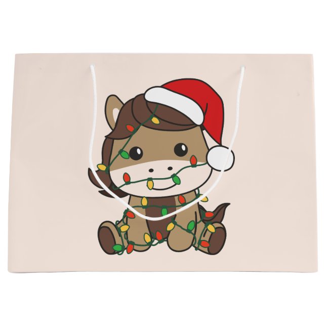 Grand Sac Cadeau Cheval Noël Animaux d'hiver Chevaux de vacances (Devant)