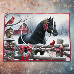 Grand Sac Cadeau Cheval Noir Festif et Noël Cardinal