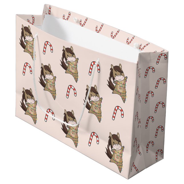 Grand Sac Cadeau Cheval Pony Noël Neige Hiver Animaux Chevaux (Devant Angle)