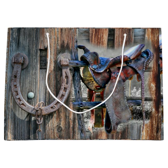 Grand Sac Cadeau Cheval Saddle Horseshoe Rustique Western (Devant)