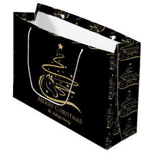 Grand Sac Cadeau Cheval sapin de Noël parties scintillant d'or éque