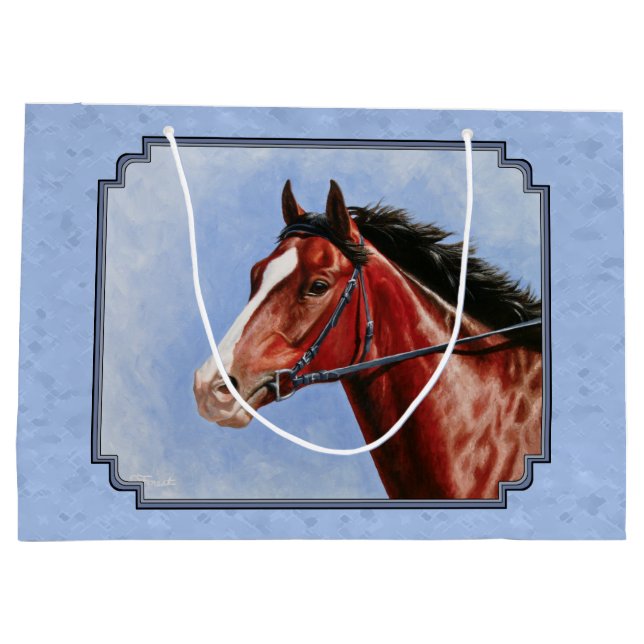 Grand Sac Cadeau Cheval Thoroughbred Hippocampe bleu (Dos)