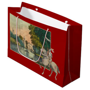 Grand Sac Cadeau Chevalier et cheval dans le château d'armure