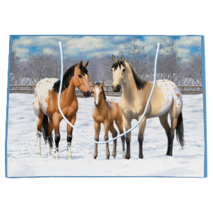 Grand Sac Cadeau Chevaux Appaloosa En Peau De Bouche En Neige
