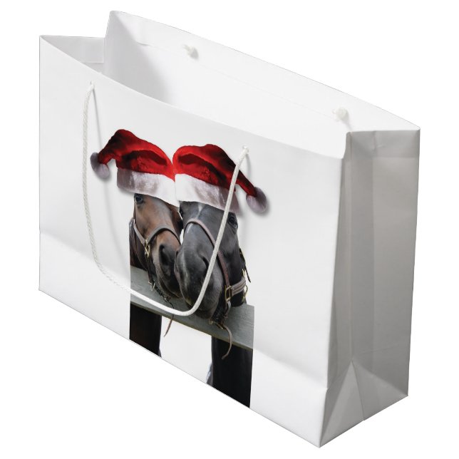 Grand Sac Cadeau Chevaux avec Casquettes du Père Noël (Devant Angle)