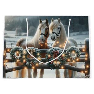 Grand Sac Cadeau Chevaux de fête et lumières de Noël