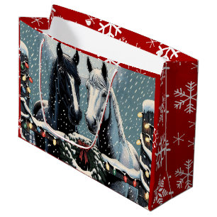 Grand Sac Cadeau Chevaux de fête Joyeux Noël