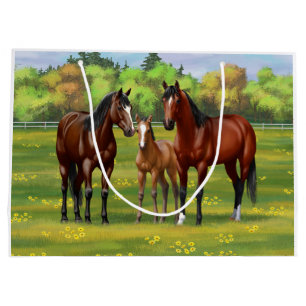 Grand Sac Cadeau Chevaux Du Quartier De La Baie Brown Dans Les Pâtu